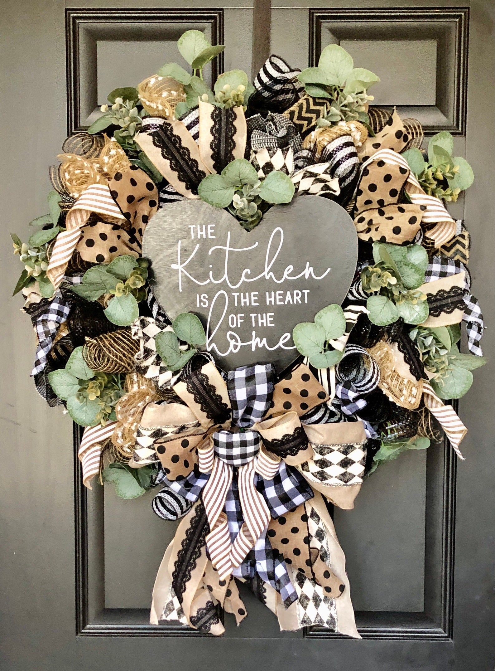 Farmhouse Kitchen wreath with bow and sign Indoor Kitchen is | Etsy