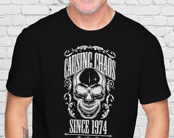 50th Birthday Gift For Men - Causing Chaos Since 1974 Mens T Shirt - 50th Birthday Gifts for Him