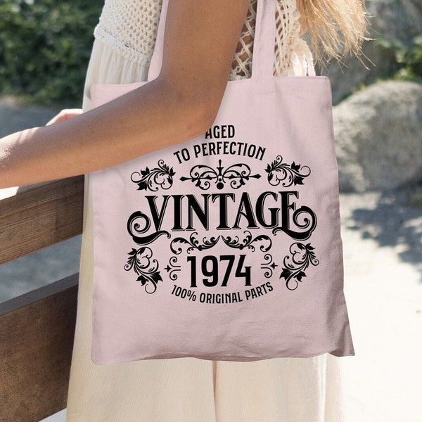 50th Birthday Tote Bag - Born 1974 Vintage Cotton Bag - 50th Birthday Gift for Woman - 50th Birthday Gift for Her