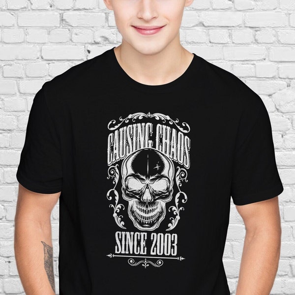 21st Birthday Gift For Men - Causing Chaos Since 2003 Mens T Shirt - 21st Birthday Gifts for Him