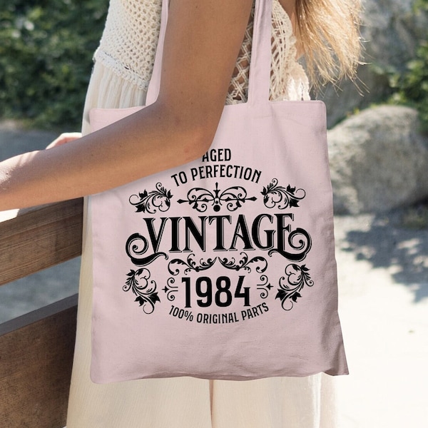 40th Birthday Tote Bag - Born 1984 Vintage Cotton Bag - 40th Birthday Gift for Woman - 40th Birthday Gift for Her