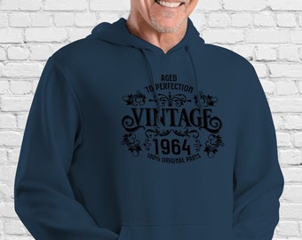 60th Birthday Gift for Him Her, Vintage 1964 Unisex Hoodie, 60th Birthday Gifts for Men Women, Born in 1964 Personalised Birthday Present