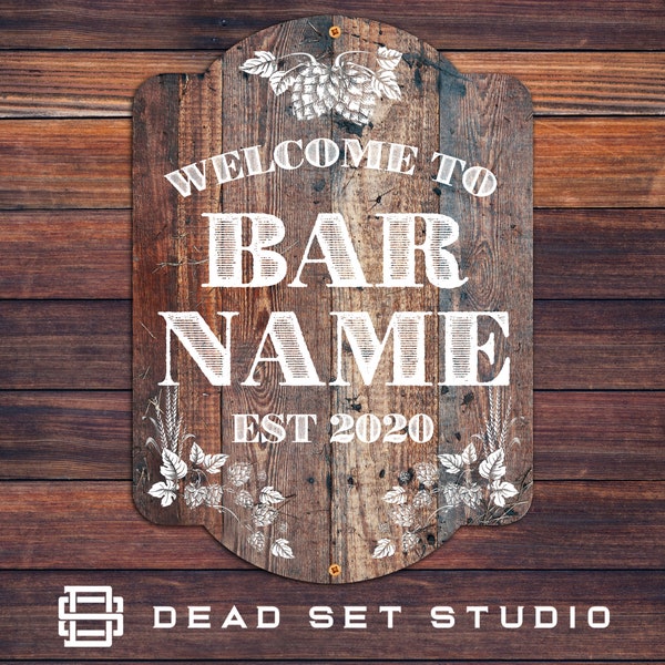 Personalised Rustic Wood Bar Sign #2 - Wall Mounted Aluminium Customised Tin Plaque - Beer Home Pub Sign A4 & A3 Wall Art