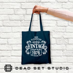 50th Birthday Tote Bag - Born in 1976 Vintage Cotton Petrol