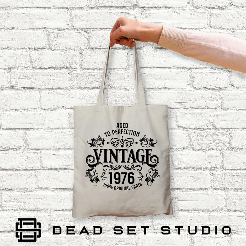 50th Birthday Tote Bag - Born in 1976 Vintage Cotton Natural
