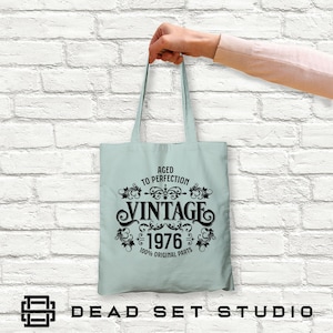 50th Birthday Tote Bag - Born in 1976 Vintage Cotton Pale Mint