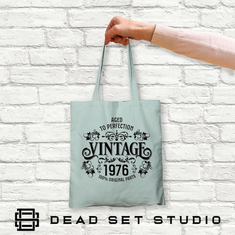 50th Birthday Tote Bag - Born in 1976 Vintage Cotton Pale Mint