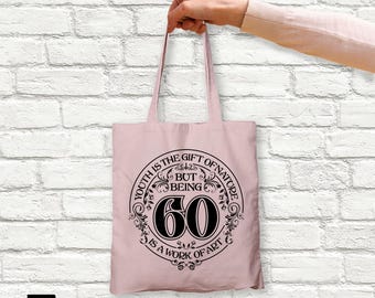 60th Birthday Gift Tote Bag - Born in 1966, Reusable Cotton Shopping Bag