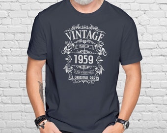 Mens 65th Birthday Gift T Shirt - 1959 All Original Parts -  Born in 1959, 65th Birthday Gifts for Him