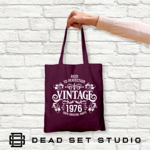 50th Birthday Tote Bag - Born in 1976 Vintage Cotton Plum