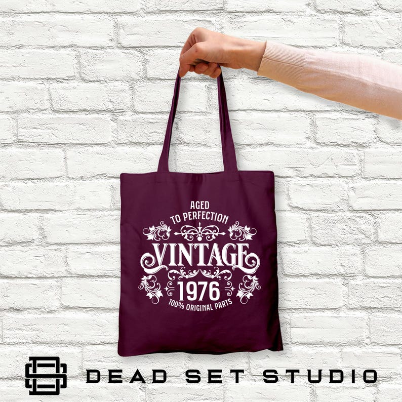 50th Birthday Tote Bag - Born in 1976 Vintage Cotton Plum