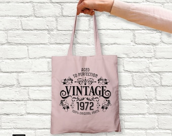 50th Birthday Tote Bag - Born 1972 Vintage Cotton Bag - Custom Birthday Shopping Bag