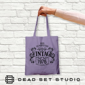 50th Birthday Tote Bag - Born in 1976 Vintage Cotton Lavander