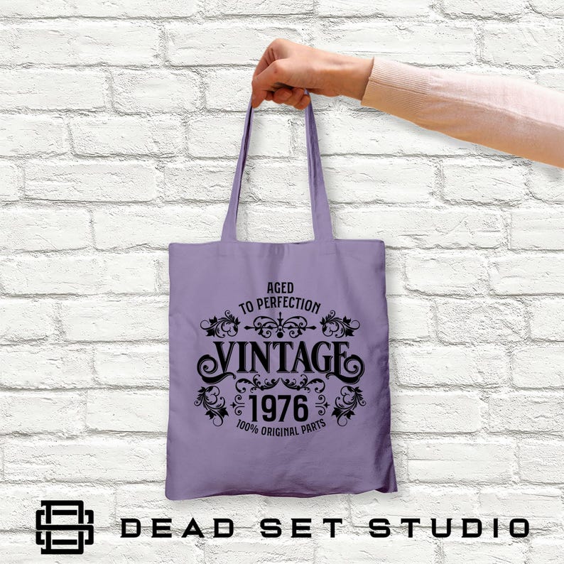 50th Birthday Tote Bag - Born in 1976 Vintage Cotton Lavander