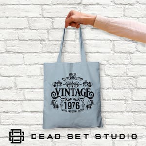 50th Birthday Tote Bag - Born in 1976 Vintage Cotton Pale Blue