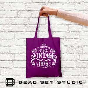 50th Birthday Tote Bag - Born in 1976 Vintage Cotton Magenta