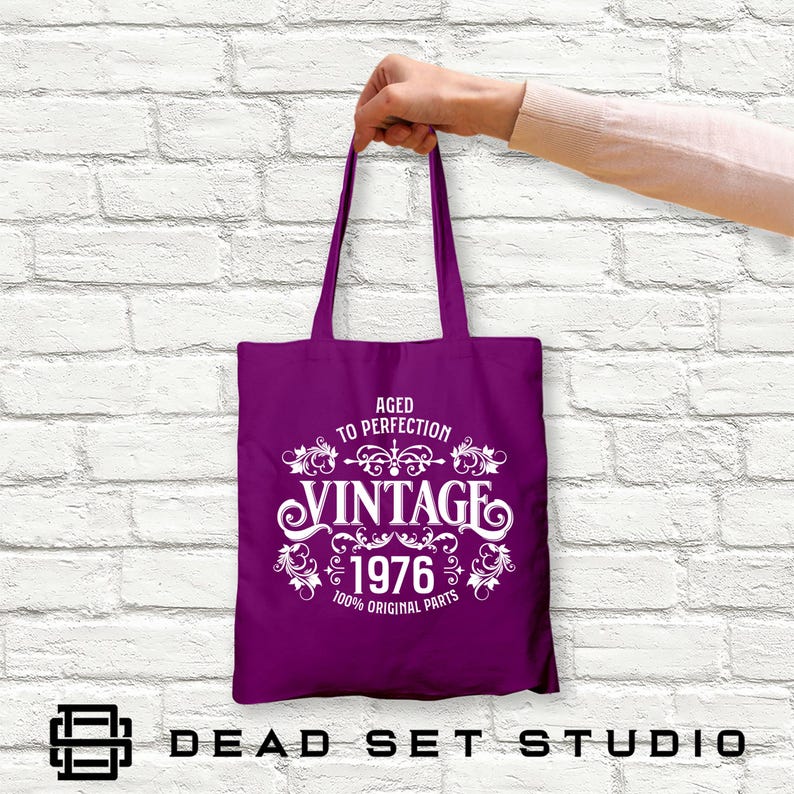 50th Birthday Tote Bag - Born in 1976 Vintage Cotton Magenta