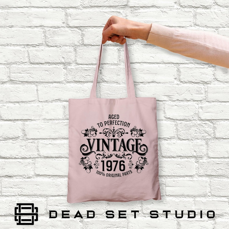 50th Birthday Tote Bag - Born in 1976 Vintage Cotton Pale Pink