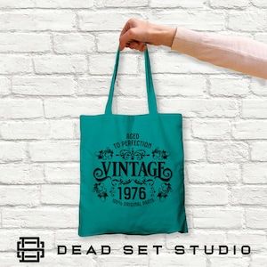50th Birthday Tote Bag - Born in 1976 Vintage Cotton Emerald