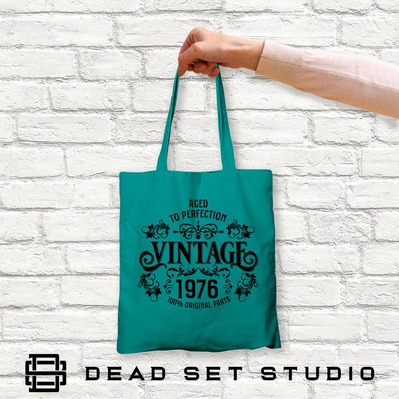 50th Birthday Tote Bag - Born in 1976 Vintage Cotton Emerald