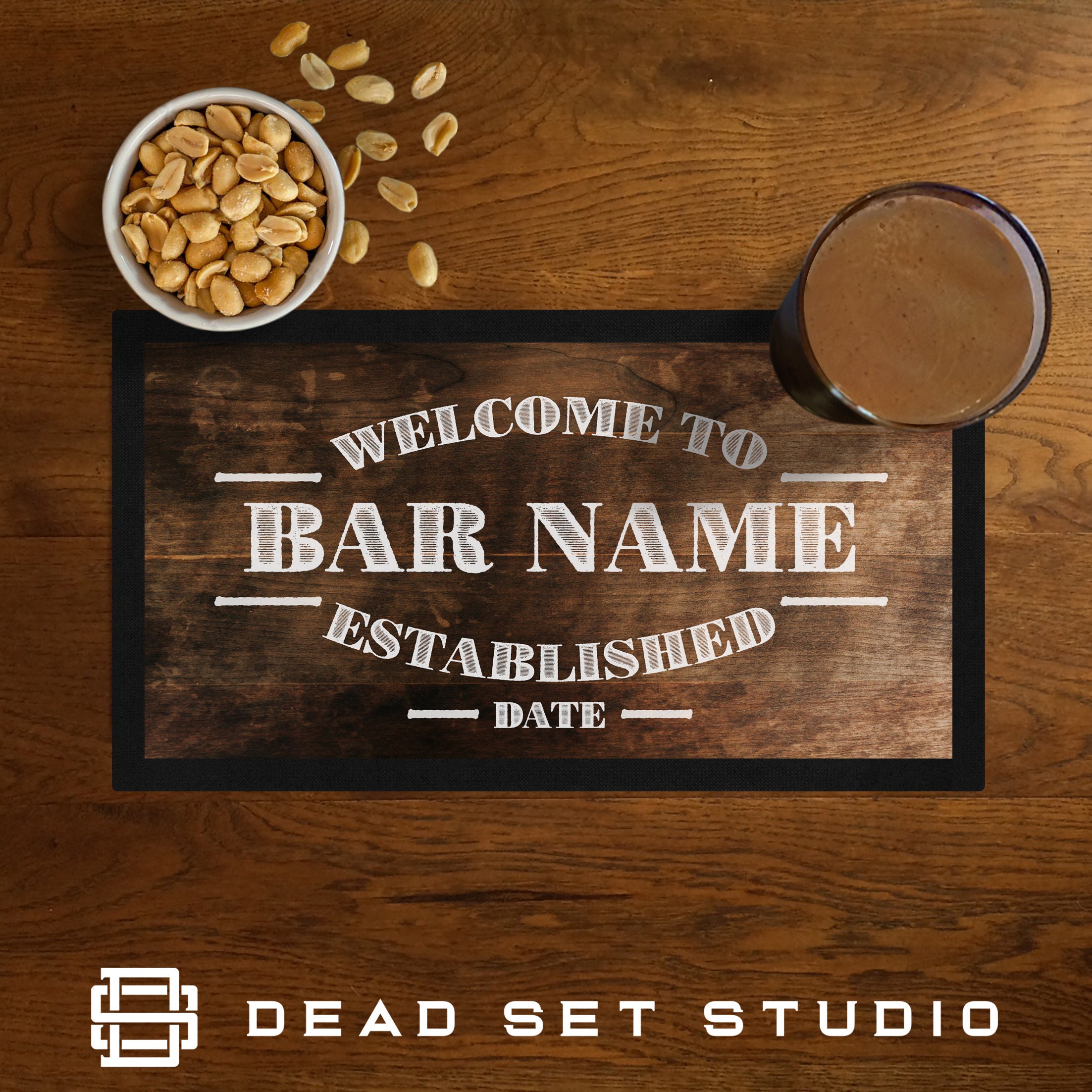 Personalised Bar Runner - Rustic Wood Sign - Customised Home Bar Mat …