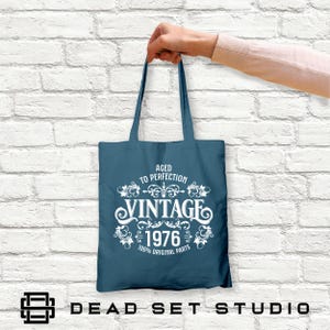 50th Birthday Tote Bag - Born in 1976 Vintage Cotton Air Blue