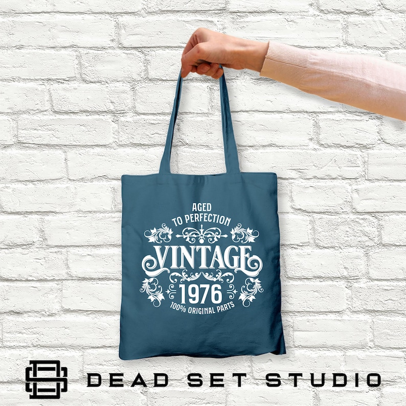 50th Birthday Tote Bag - Born in 1976 Vintage Cotton Air Blue
