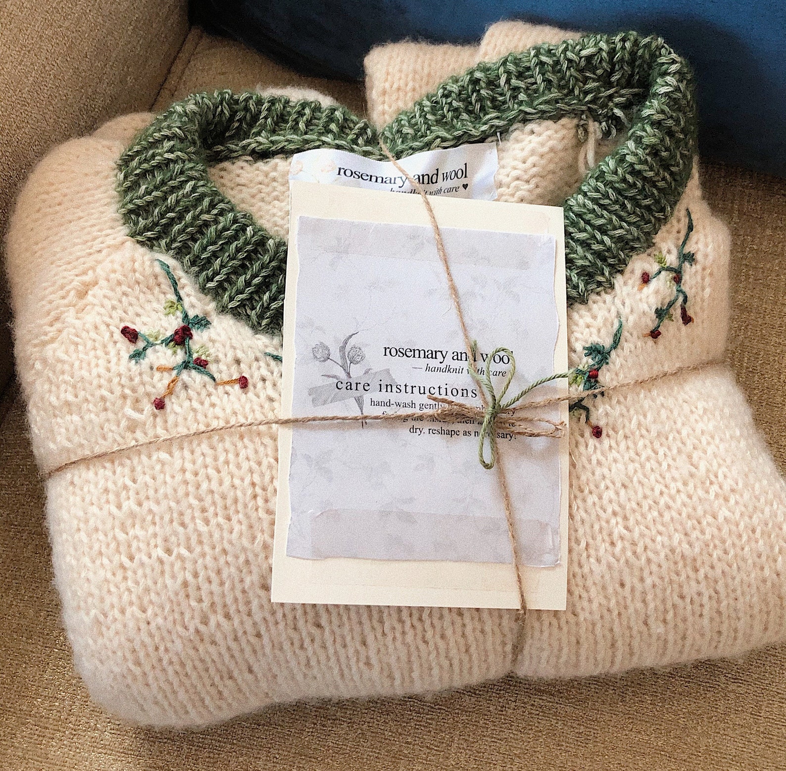 Custom Knit Sweater With Floral Hand Embroidery Etsy