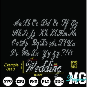 rhinestone template font svg, letters, svg,eps,alphabet rhinestone svg, cursive font  svg, ss06 ss10 ss16, cricut files,cut files