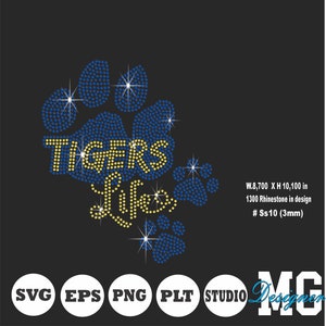 tigers life svg, bling svg, instant download rhinestone, rhinestone template svg, tigrs rhinestone template svg, school svg, cricut vector