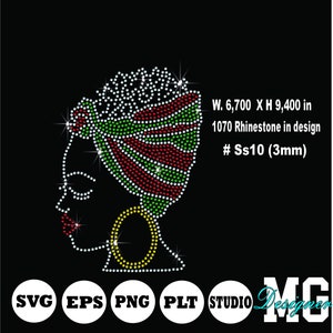 afro woman rinestone template, rhinestone template for cricut,afro woman turban svg, ss10 svg, cricut files, bling , plt, eps
