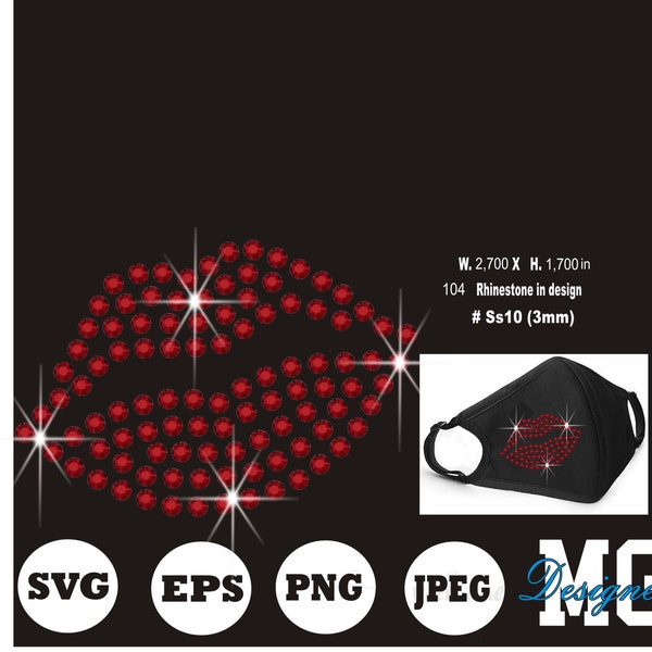 lips rhinestone svg, rhinestone template svg, face mask pattern, Instant download, lips svg,mouth svg files
