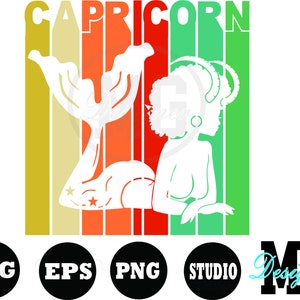 Steenbokken SVG, vintage SVG, brithday SVG, dierenriem vintage SVG, verjaardag vintage SVG, astrologie SVG, horoscoop SVG, afro SVG, melanine, diva SVG