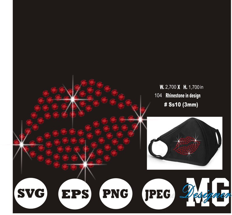 Lips Rhinestone Svg Rhinestone Template Svg Face Mask Etsy