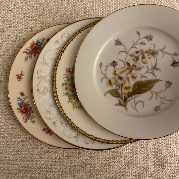 Lot of 4 Vintage China Shabby Chic Floral Mismatched Salad/Luncheon Plates (Noritake,Lenox)