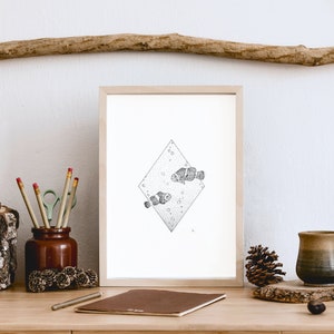 Poster &quot;Anemone Fish&quot; - digital print with clown fish in fineline dotwork style - black and white - xkath.ink.a I KathinkaDesign
