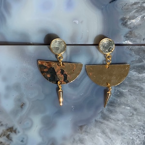 Natural Aquamarine Stone  Gold Plated Earrings with Titanium Back  Lightweight!