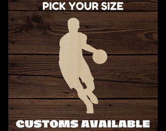 Basketball Player Sport Wood Cutout BULK Scrapbook Craft Baltic Birch Basswood Laser Cut Custom Cutout Shape 1/8" Wood Natural