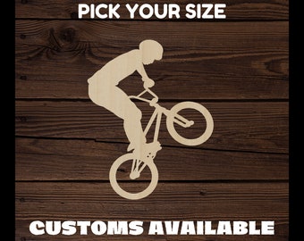 Bicycle BMX Mountain Biking Sport ADK Wood Cutout BULK Scrapbook Craft Baltic Birch Basswood Laser Cut Custom Cutout Shape 1/8" Wood Natural