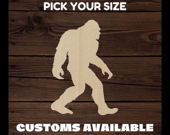 Bigfoot Sasquatch Yeti Big Foot ADK Wood Cutout BULK Scrapbook Craft Baltic Birch Basswood Laser Cut Custom Cutout Shape 1/8" Wood Natural