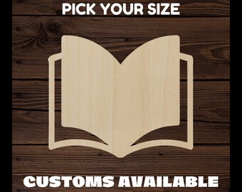 Book Read Paper Reading Literature Wood Cutout BULK Scrapbook Craft Baltic Birch Basswood Laser Cut Custom Cutout Shape 1/8" Wood Natural