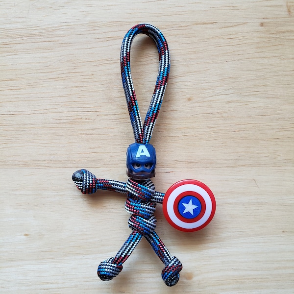 Shield Captain Super Hero Paracord Buddy | Insanely Paracord | Paracord Pal Keychains Christmas Ornaments Stocking Stuffers