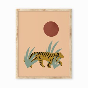Tiger print, Kids tiger wall art, Cheetah Wall Art, Cat Illustration, nursey animal, Mid century design, Minimalist Painting Picture, Lion