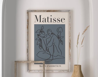 Dark blue Matisse Wall Art, azure poster, grey Poster, Mint Matisse Print, Matisse Printable, DIGITAL DOWNLOAD A2, Matisse illustration,pic