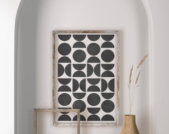 black bauhaus wall art, white abstract print, black & white, bauhaus printable, DIGITAL DOWNLOAD, geometric shapes illustration, painting