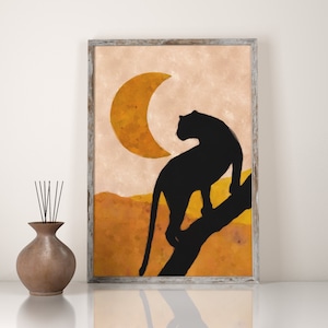 jaguar print, Panther Picture, Cheetah Wall Art, Big Cat Illustration, Mid century design, Minimalist Painting Picture, Lioness Canvas, gold