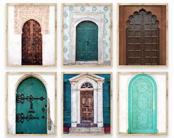 Boho Door Wall Art, Set of 6 prints, Morccoan Door Art, Aquarell Door Print, DIGITAL DOWNLOAD, turquoise Door Print, Door Painting Picture