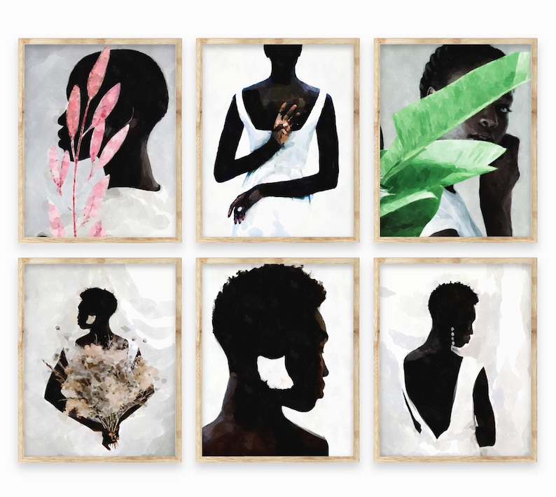 DIGITAL DOWNLOAD Black model Poster Set of 6 prints black Woman Print Minimalist Woman Art Black Woman wall Art Boho Wand Dekor