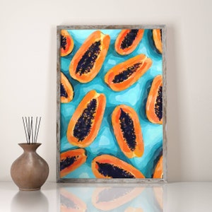 Papaya Wall Art, INSTANT DOWNLOAD, Papaya Print, Kitchen Print, Kitchen Wall Art, Fruits Wall Art, Fruits Print, Lemons Poster, Modern Art image 1