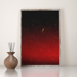 Minimalistic Moon Wall Art, Painting Boho, Red Sky, Landscape Moon abstract, Red Moon Poster, A2, A3,Different Sizes, Red Sky Painting,
